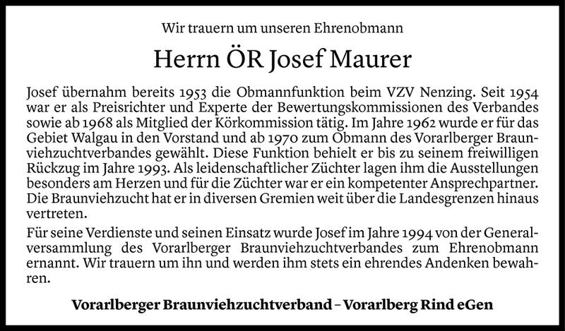  Todesanzeige für Josef Maurer vom 15.02.2019 aus Vorarlberger Nachrichten