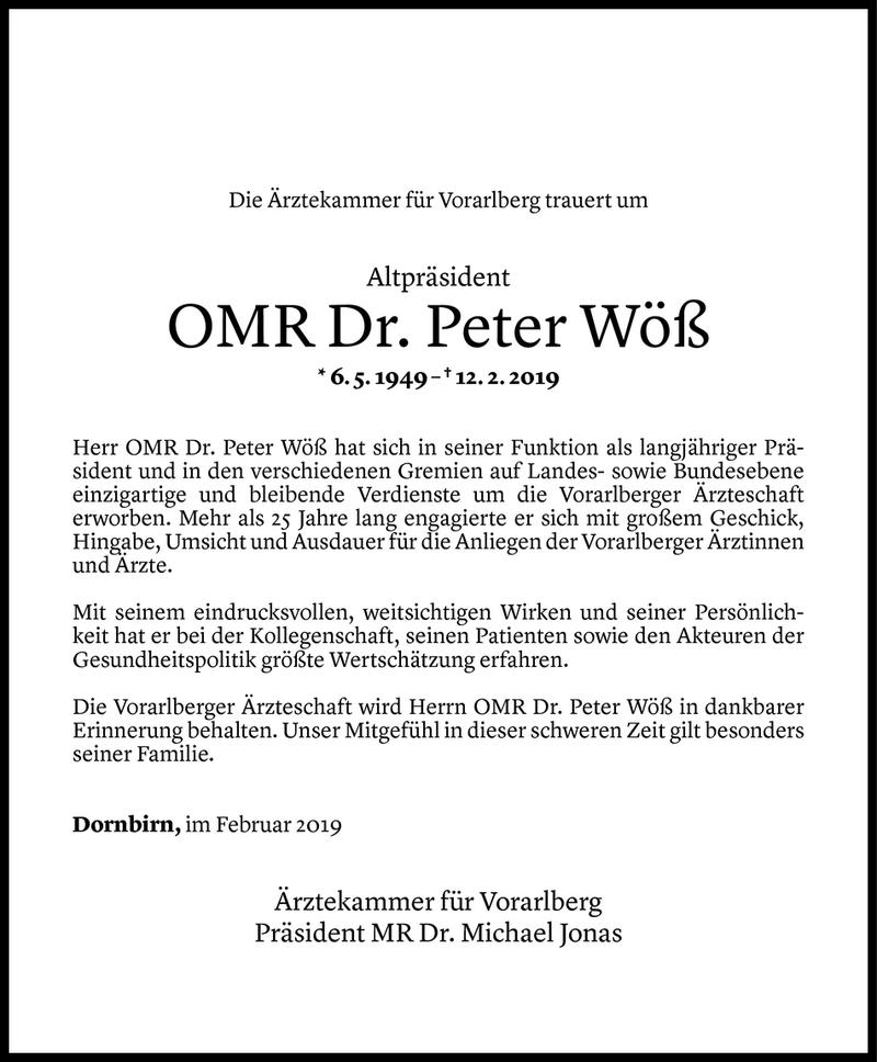  Todesanzeige für Peter Wöß vom 16.02.2019 aus Vorarlberger Nachrichten