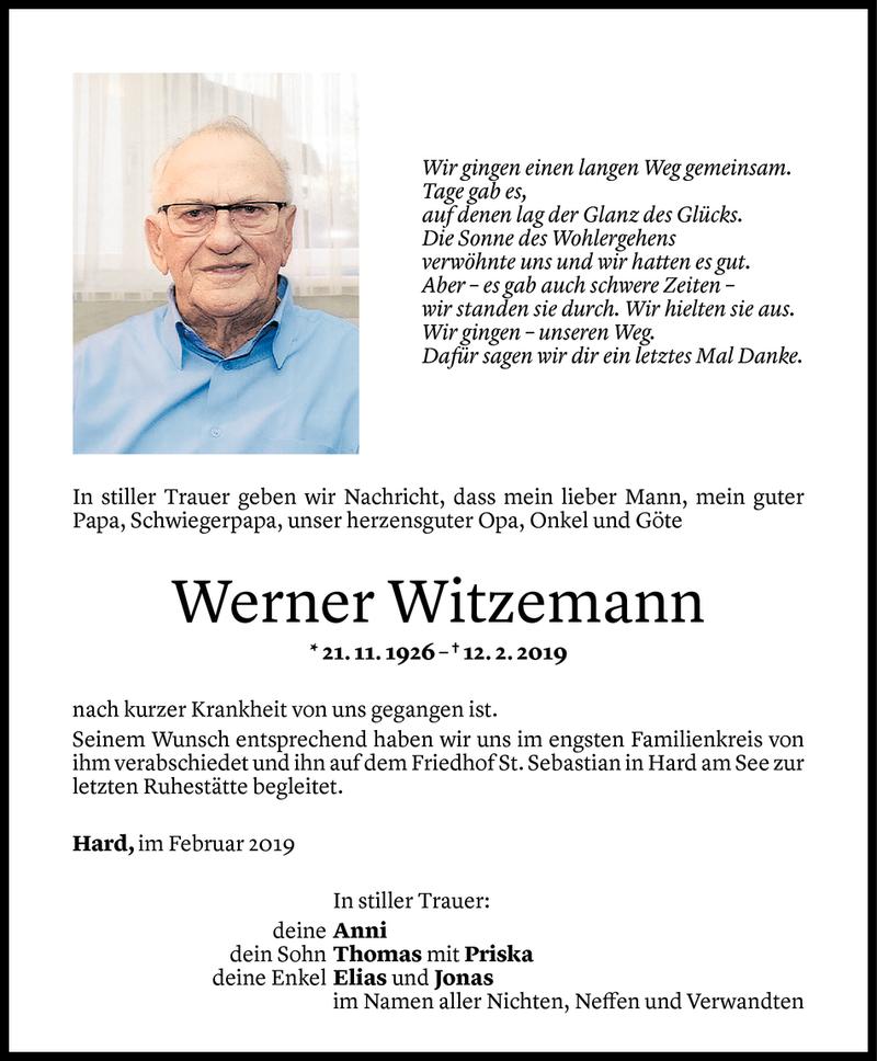  Todesanzeige für Werner Witzemann vom 18.02.2019 aus Vorarlberger Nachrichten