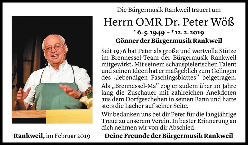  Todesanzeige für Peter Wöß vom 16.02.2019 aus Vorarlberger Nachrichten