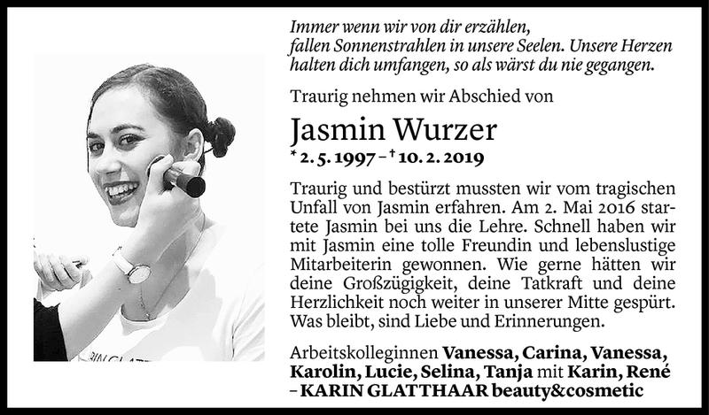  Todesanzeige für Jasmin Wurzer vom 15.02.2019 aus Vorarlberger Nachrichten