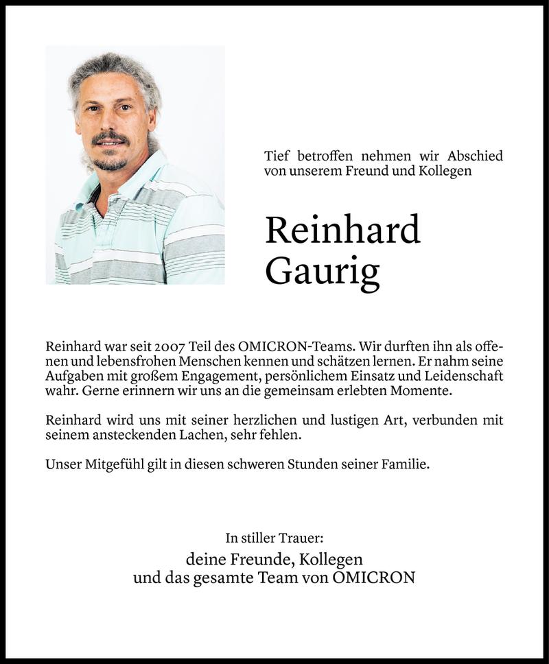  Todesanzeige für Reinhard Gaurig vom 15.02.2019 aus Vorarlberger Nachrichten