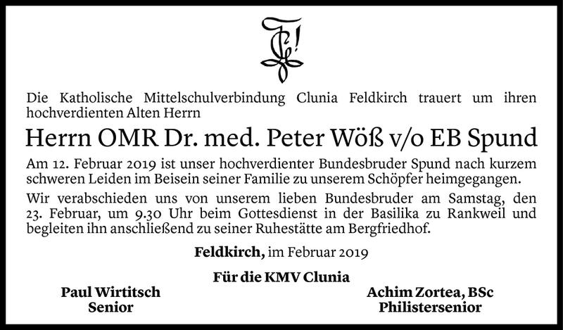  Todesanzeige für Peter Wöß vom 17.02.2019 aus Vorarlberger Nachrichten