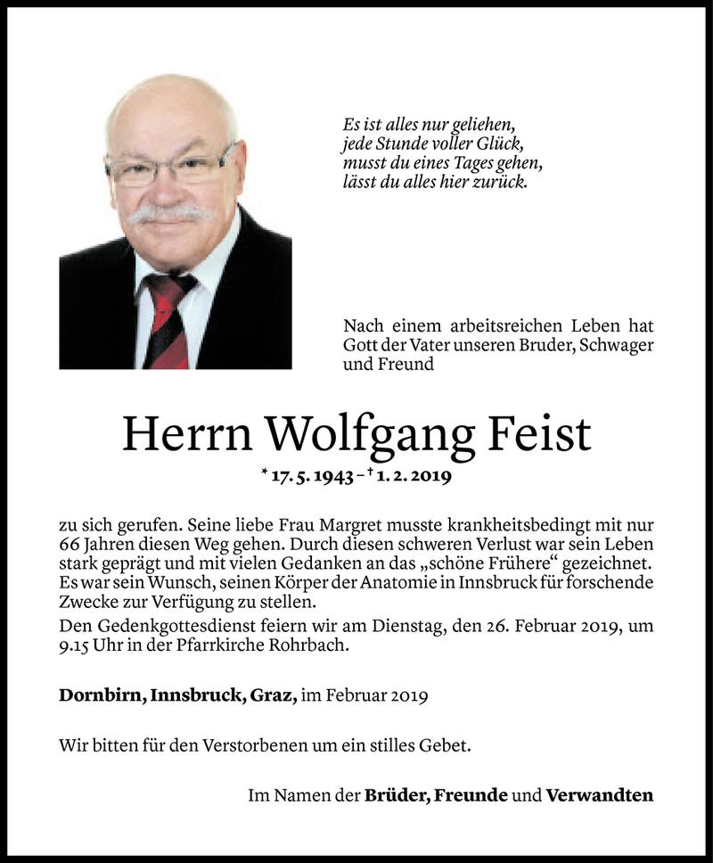  Todesanzeige für Wolfgang Feist vom 22.02.2019 aus Vorarlberger Nachrichten