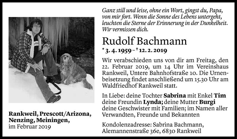  Todesanzeige für Rudolf Bachmann vom 19.02.2019 aus Vorarlberger Nachrichten