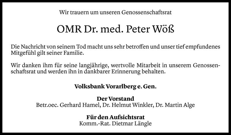  Todesanzeige für Peter Wöß vom 19.02.2019 aus Vorarlberger Nachrichten