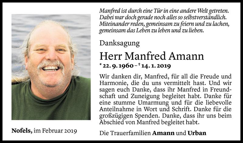  Todesanzeige für Manfred Amann vom 22.02.2019 aus Vorarlberger Nachrichten