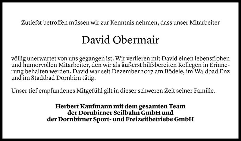  Todesanzeige für David Obermair vom 23.02.2019 aus Vorarlberger Nachrichten