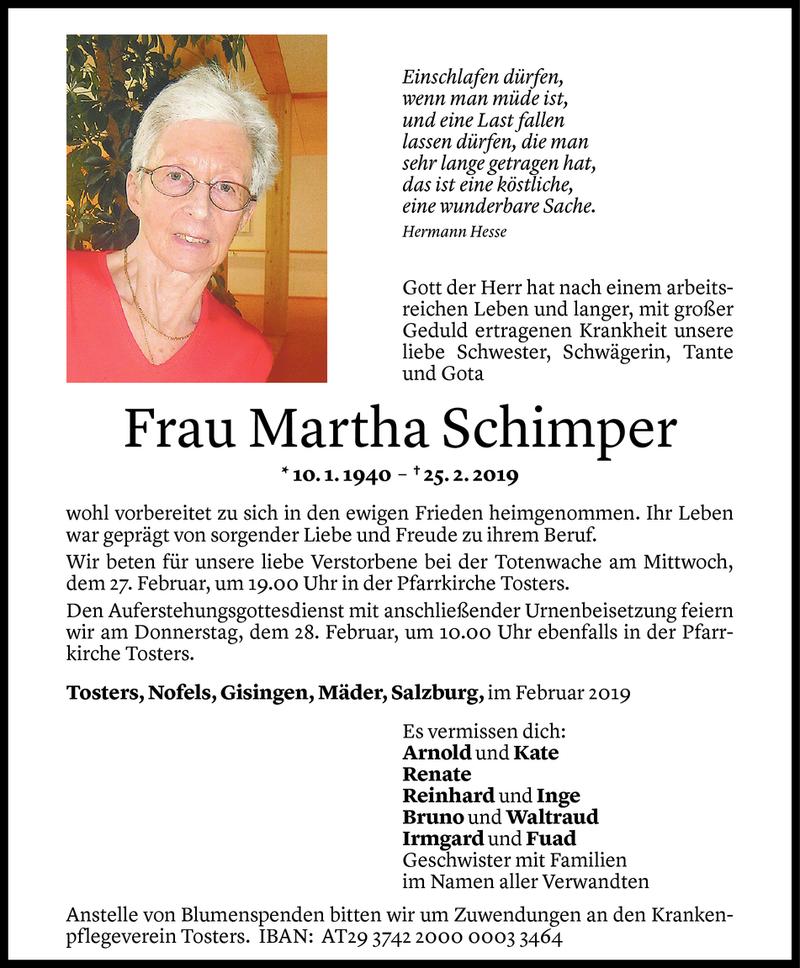  Todesanzeige für Martha Schimper vom 26.02.2019 aus Vorarlberger Nachrichten