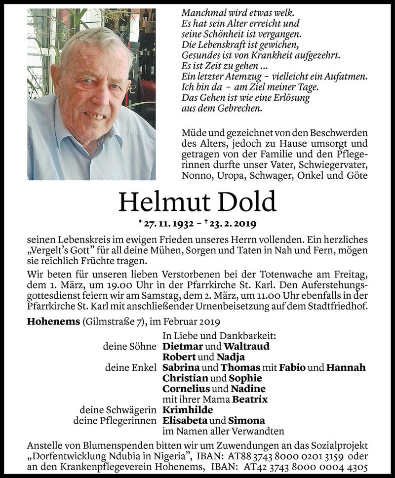 Todesanzeige für Helmut Dold vom 27.02.2019 aus Vorarlberger Nachrichten