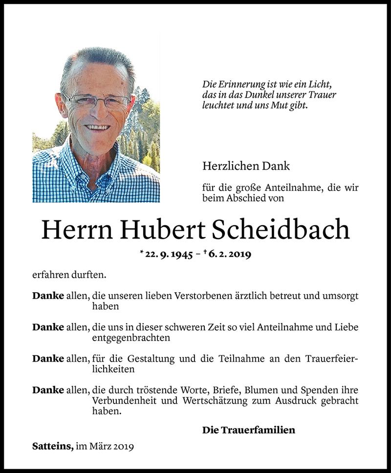  Todesanzeige für Hubert Scheidbach vom 01.03.2019 aus Vorarlberger Nachrichten