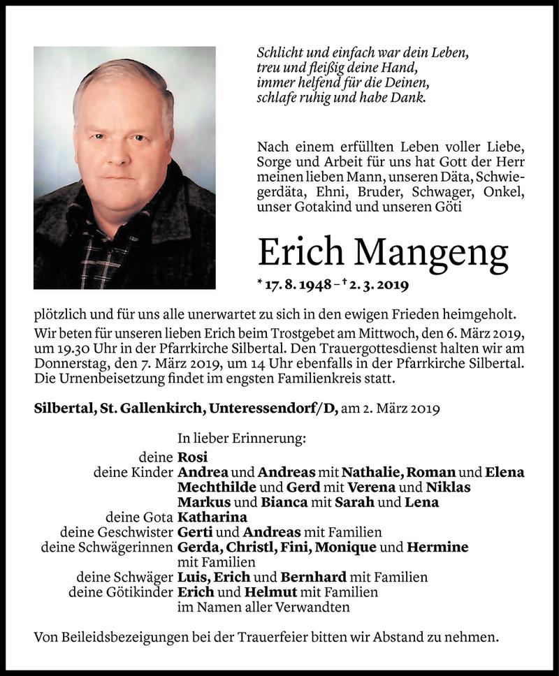  Todesanzeige für Erich Mangeng vom 04.03.2019 aus Vorarlberger Nachrichten