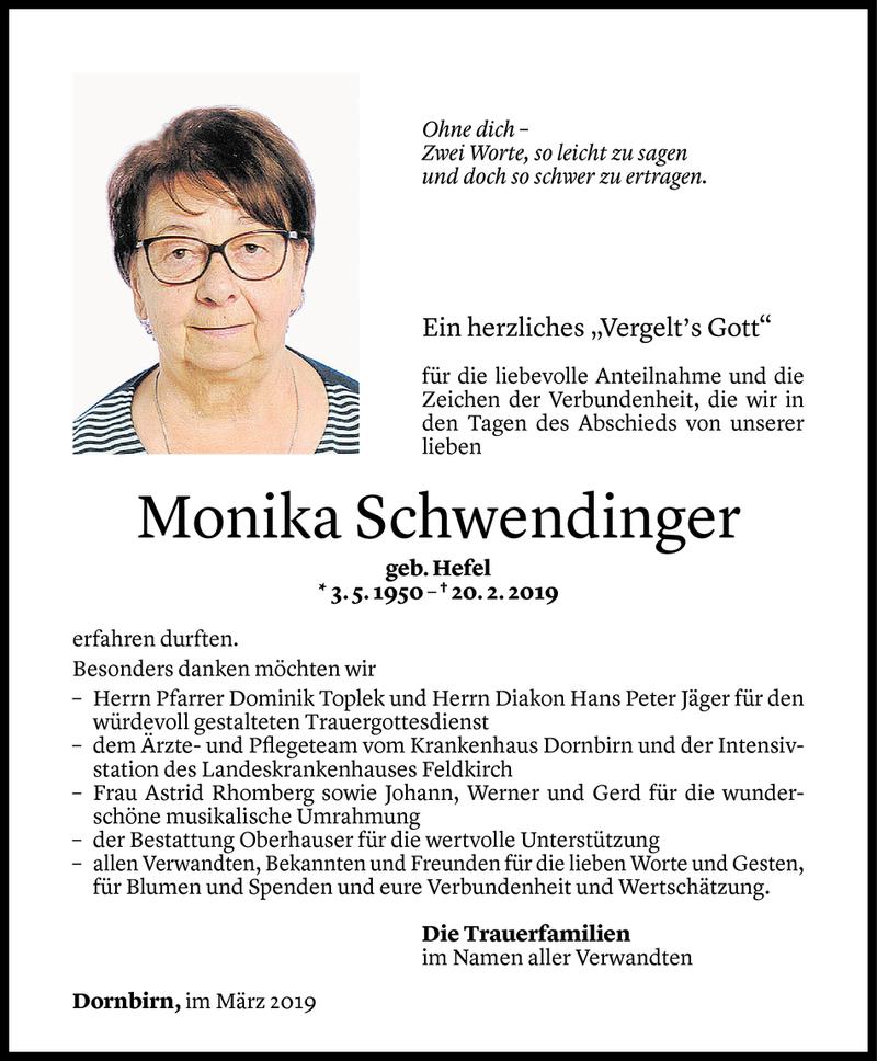  Todesanzeige für Monika Schwendinger vom 07.03.2019 aus Vorarlberger Nachrichten