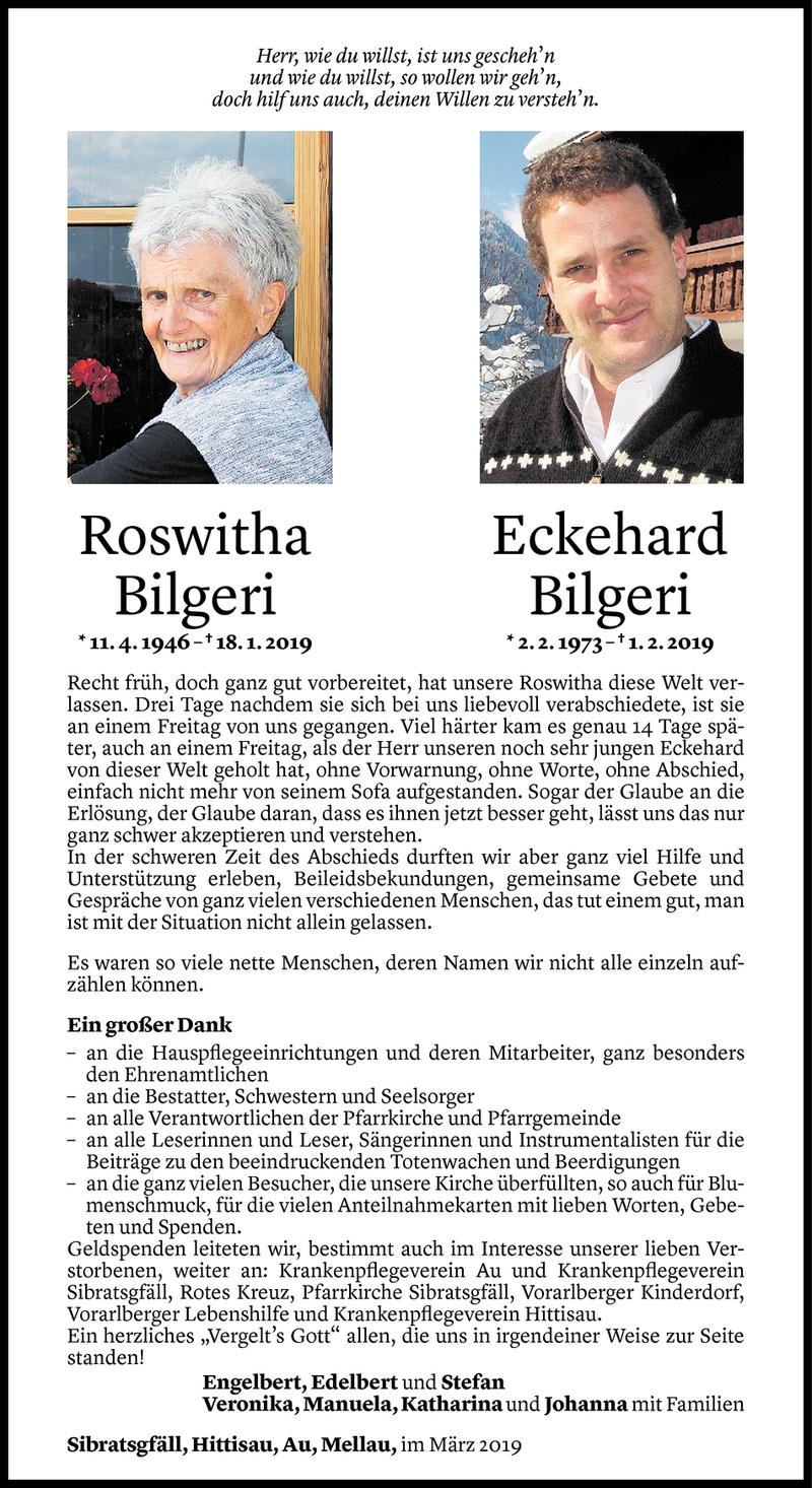  Todesanzeige für Roswitha und Herr Eckehard Bilgeri vom 08.03.2019 aus Vorarlberger Nachrichten