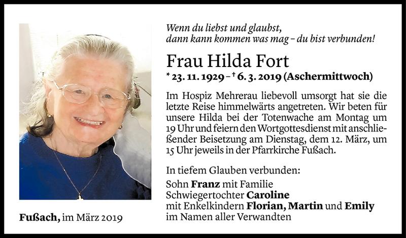  Todesanzeige für Hilda Fort vom 08.03.2019 aus Vorarlberger Nachrichten