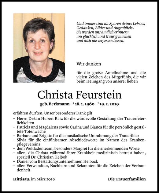 Todesanzeigen Von Christa Feurstein | Todesanzeigen Vorarlberger ...