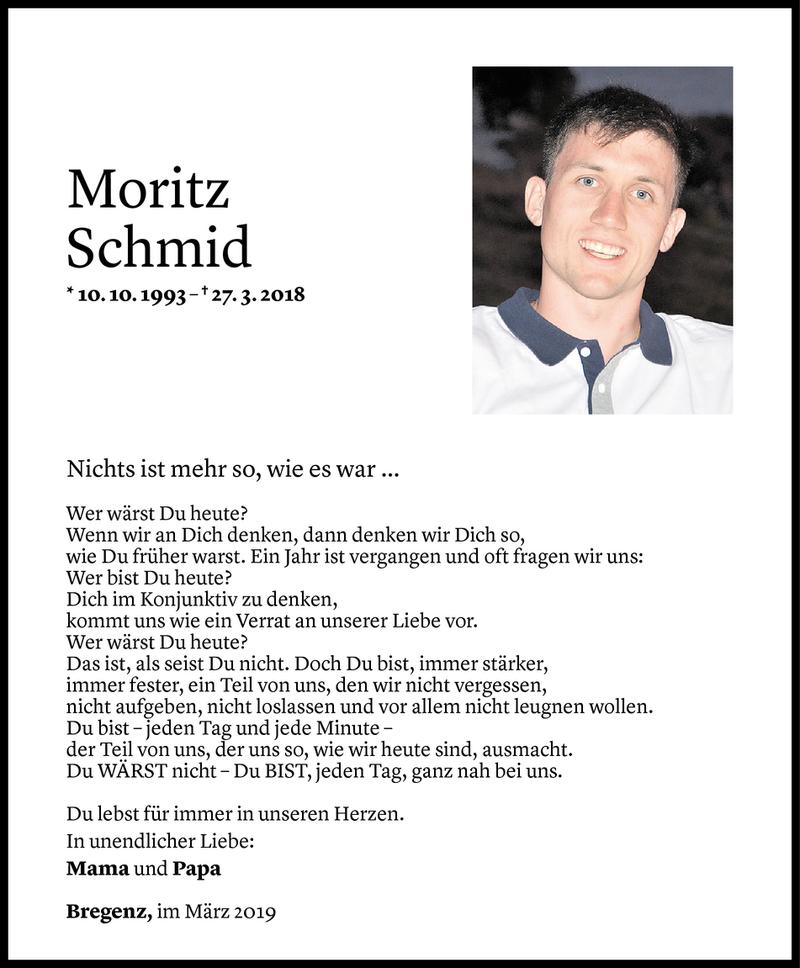  Todesanzeige für Moritz Schmid vom 26.03.2019 aus Vorarlberger Nachrichten