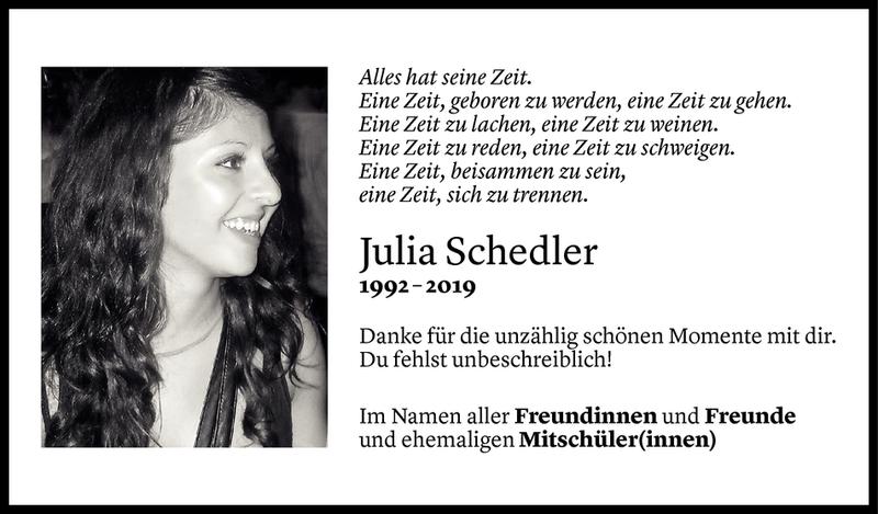  Todesanzeige für Julia Schedler vom 18.03.2019 aus Vorarlberger Nachrichten