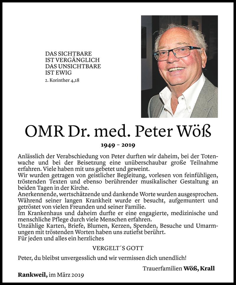  Todesanzeige für Peter Wöß vom 23.03.2019 aus Vorarlberger Nachrichten