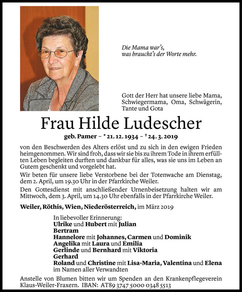  Todesanzeige für Hilde Ludescher vom 29.03.2019 aus Vorarlberger Nachrichten