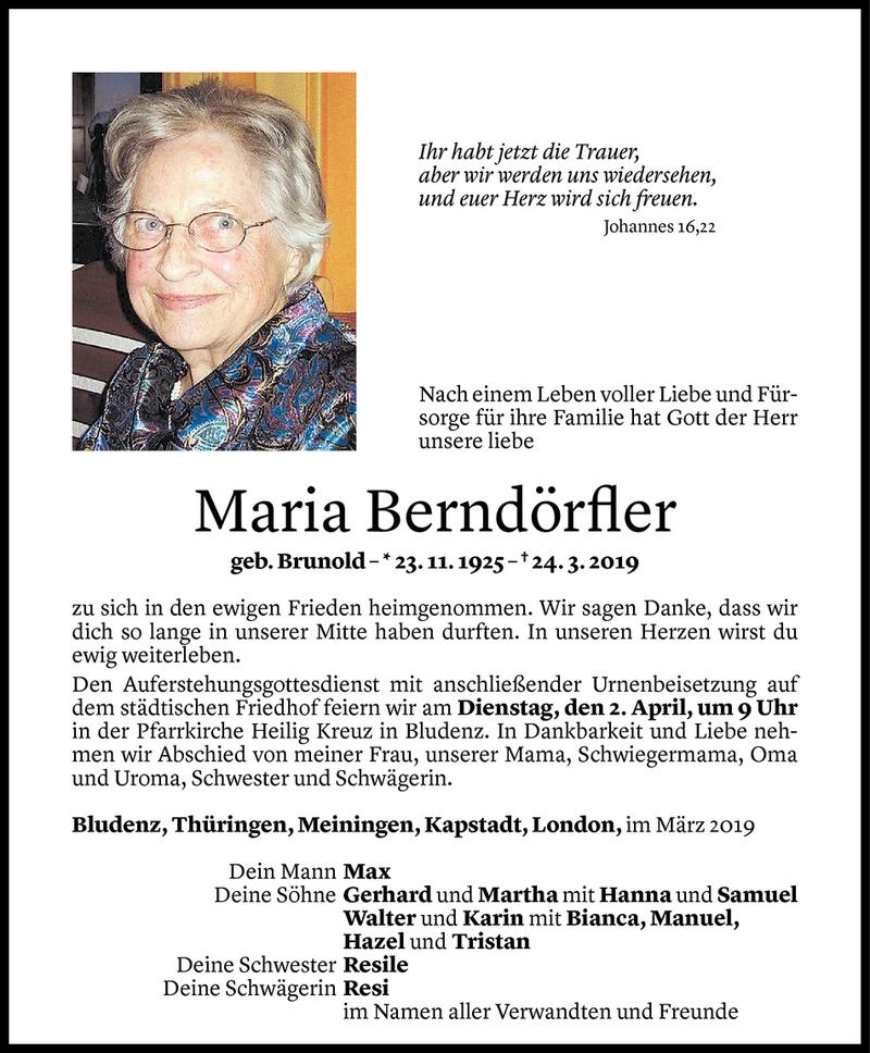  Todesanzeige für Maria Berndörfler vom 30.03.2019 aus Vorarlberger Nachrichten