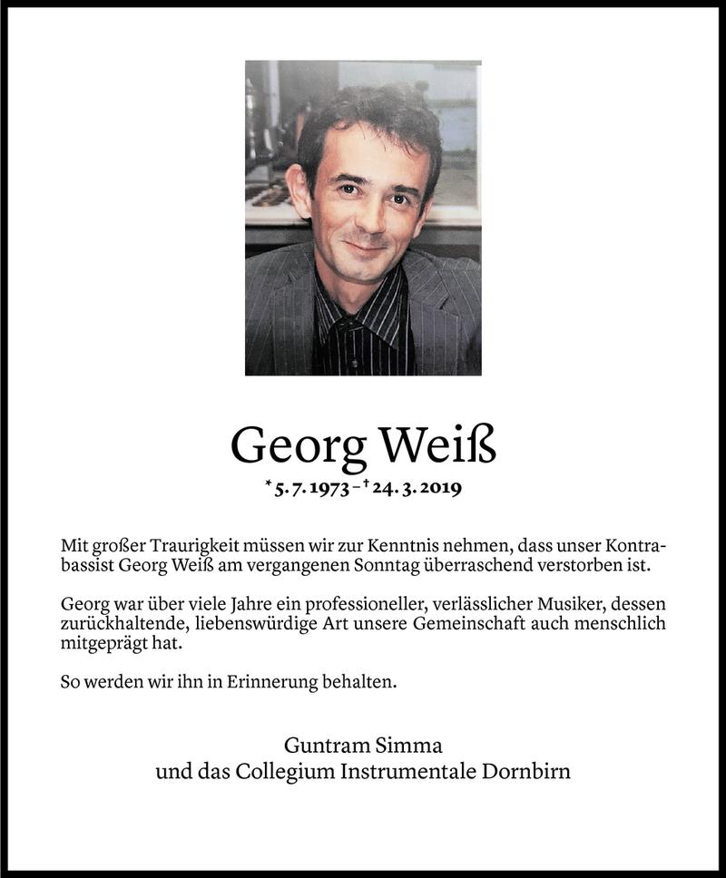  Todesanzeige für Georg Weiß vom 27.03.2019 aus Vorarlberger Nachrichten