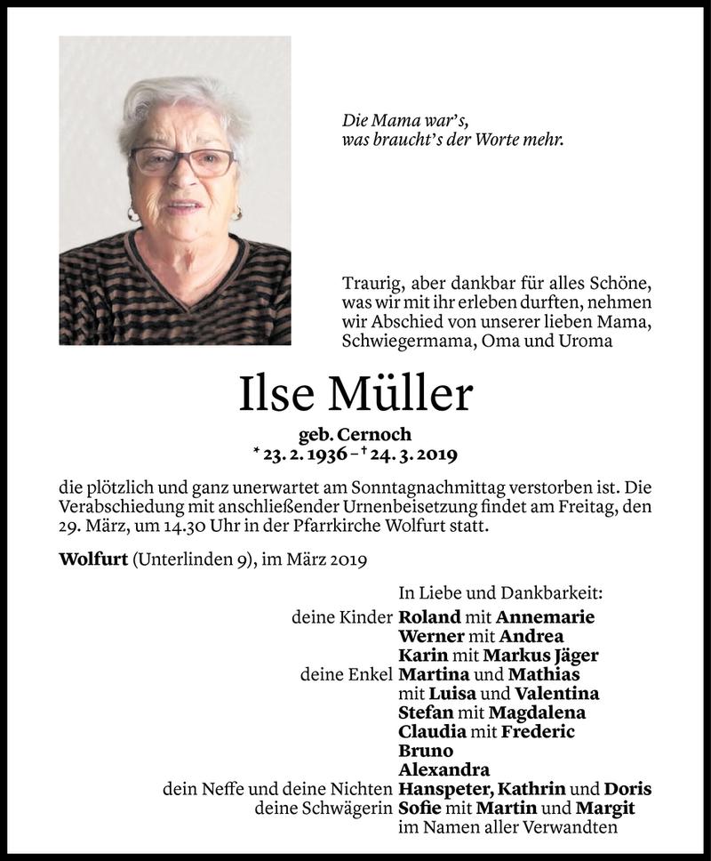  Todesanzeige für Ilse Müller vom 26.03.2019 aus Vorarlberger Nachrichten