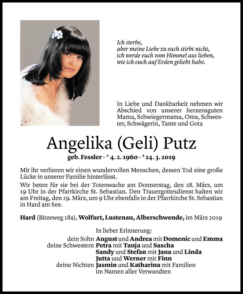  Todesanzeige für Angelika Putz vom 26.03.2019 aus Vorarlberger Nachrichten