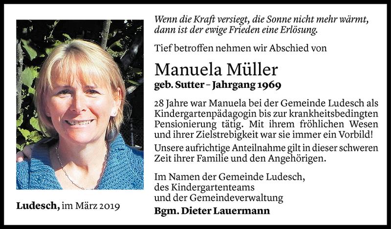  Todesanzeige für Manuela Müller vom 27.03.2019 aus Vorarlberger Nachrichten