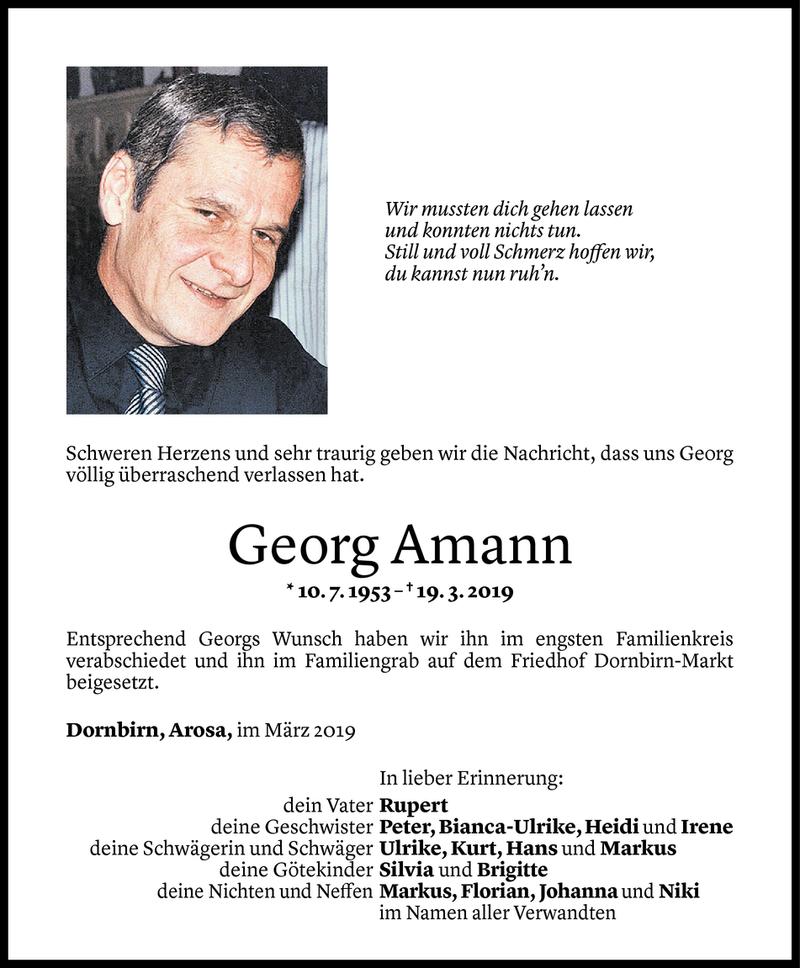  Todesanzeige für Georg Amann vom 29.03.2019 aus Vorarlberger Nachrichten