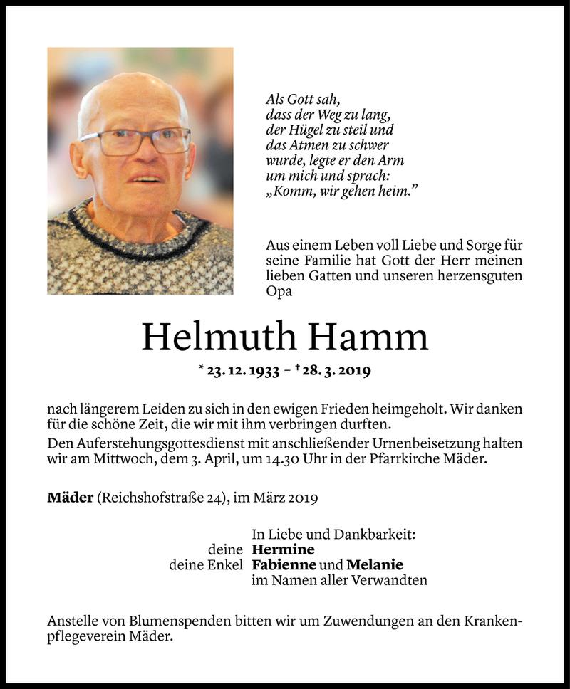  Todesanzeige für Helmuth Hamm vom 30.03.2019 aus Vorarlberger Nachrichten