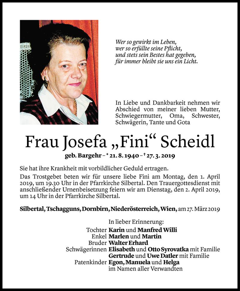  Todesanzeige für Josefa Scheidl vom 29.03.2019 aus Vorarlberger Nachrichten