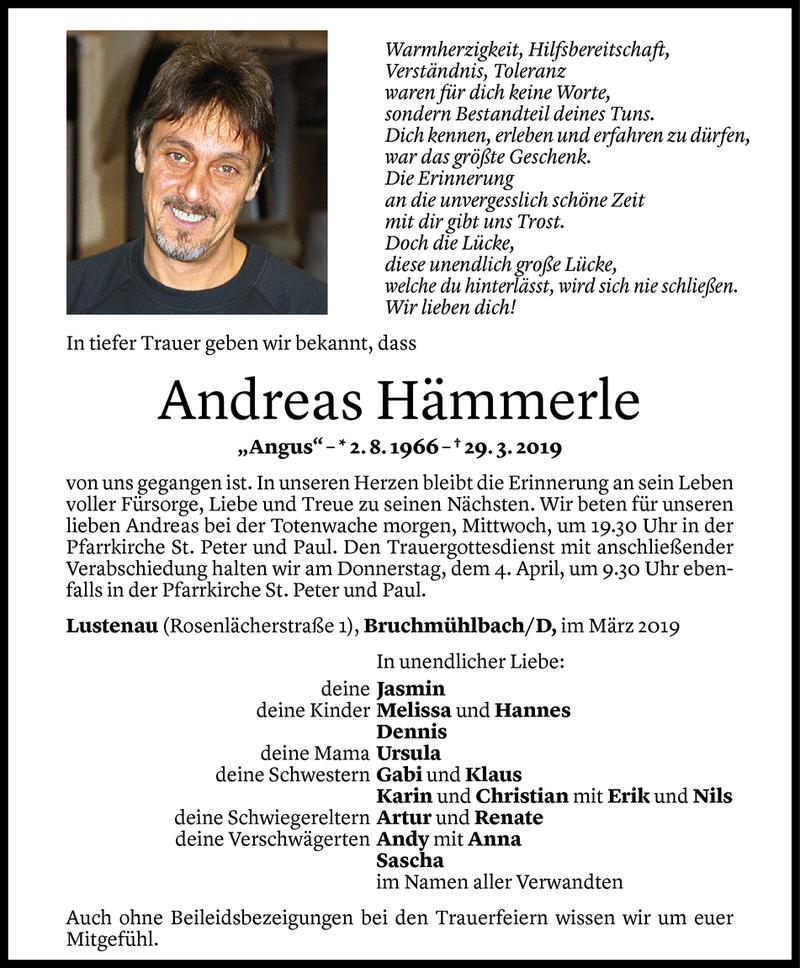  Todesanzeige für Andreas Hämmerle vom 01.04.2019 aus Vorarlberger Nachrichten