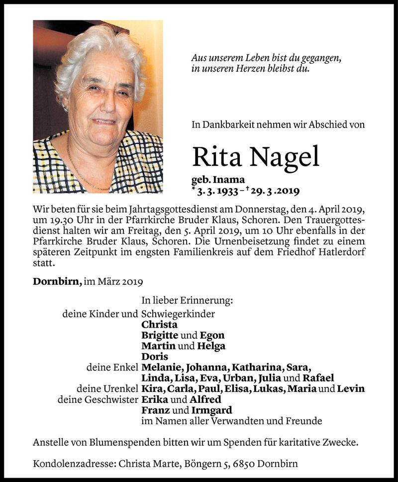  Todesanzeige für Rita Nagel vom 01.04.2019 aus Vorarlberger Nachrichten