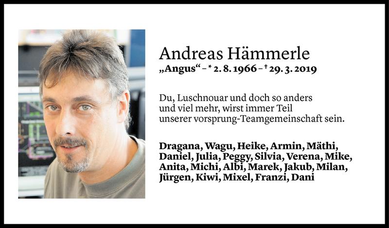  Todesanzeige für Andreas Hämmerle vom 01.04.2019 aus Vorarlberger Nachrichten