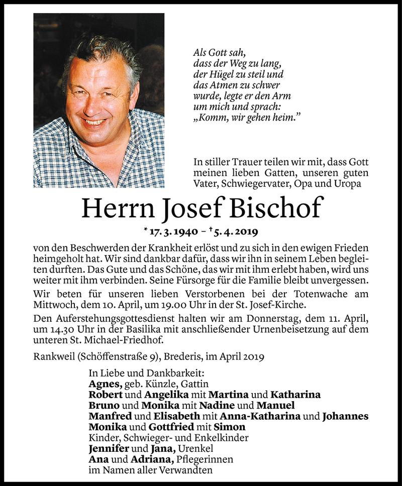  Todesanzeige für Josef Bischof vom 08.04.2019 aus Vorarlberger Nachrichten