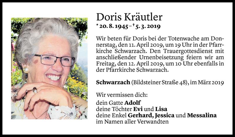  Todesanzeige für Doris Kräutler vom 07.04.2019 aus Vorarlberger Nachrichten