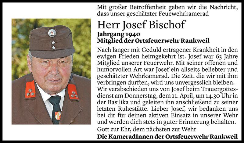  Todesanzeige für Josef Bischof vom 08.04.2019 aus Vorarlberger Nachrichten