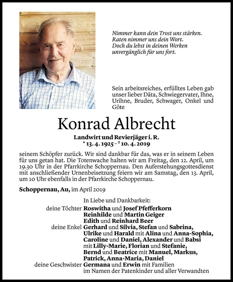  Todesanzeige für Konrad Albrecht vom 10.04.2019 aus Vorarlberger Nachrichten
