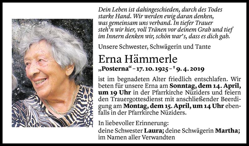  Todesanzeige für Erna Hämmerle vom 12.04.2019 aus Vorarlberger Nachrichten