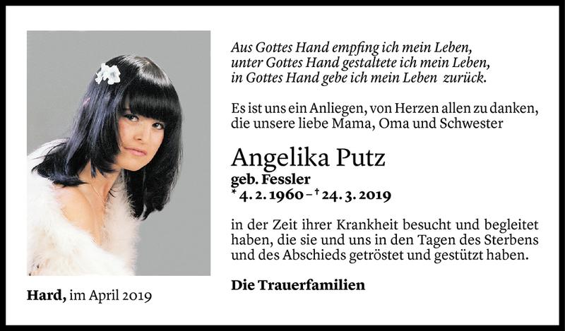  Todesanzeige für Angelika Putz vom 12.04.2019 aus Vorarlberger Nachrichten