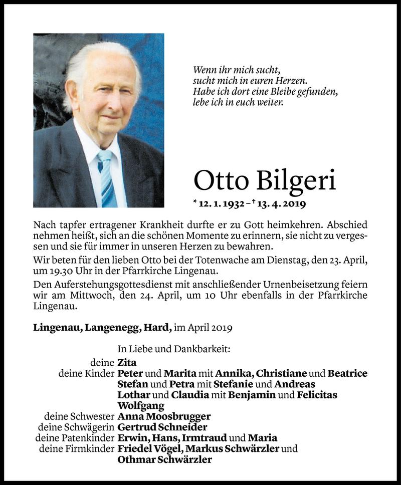  Todesanzeige für Otto Bilgeri vom 19.04.2019 aus Vorarlberger Nachrichten