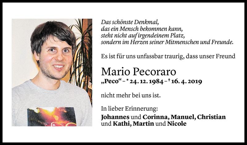  Todesanzeige für Mario Pecoraro vom 20.04.2019 aus Vorarlberger Nachrichten