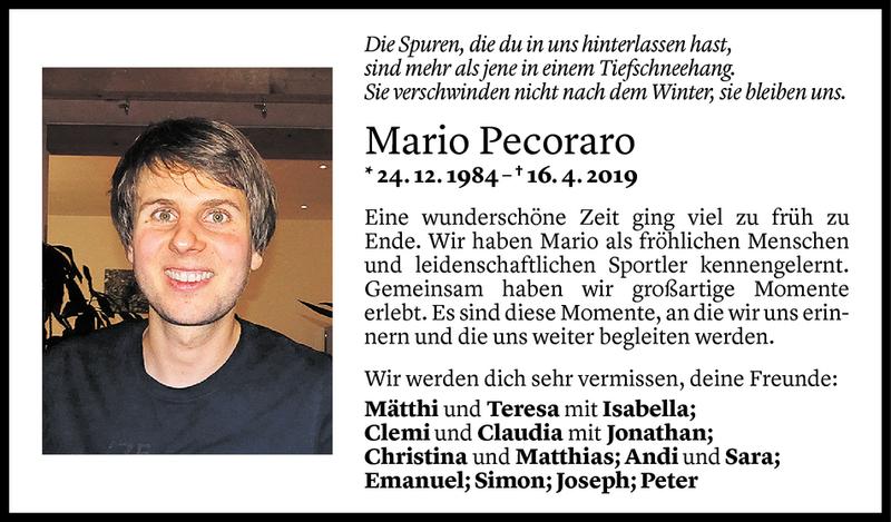  Todesanzeige für Mario Pecoraro vom 20.04.2019 aus Vorarlberger Nachrichten
