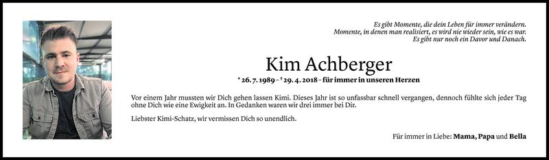  Todesanzeige für Kim Achberger vom 28.04.2019 aus Vorarlberger Nachrichten