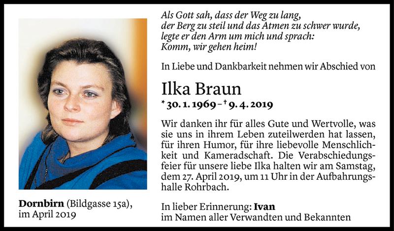 Todesanzeige für Ilka Braun vom 23.04.2019 aus Vorarlberger Nachrichten