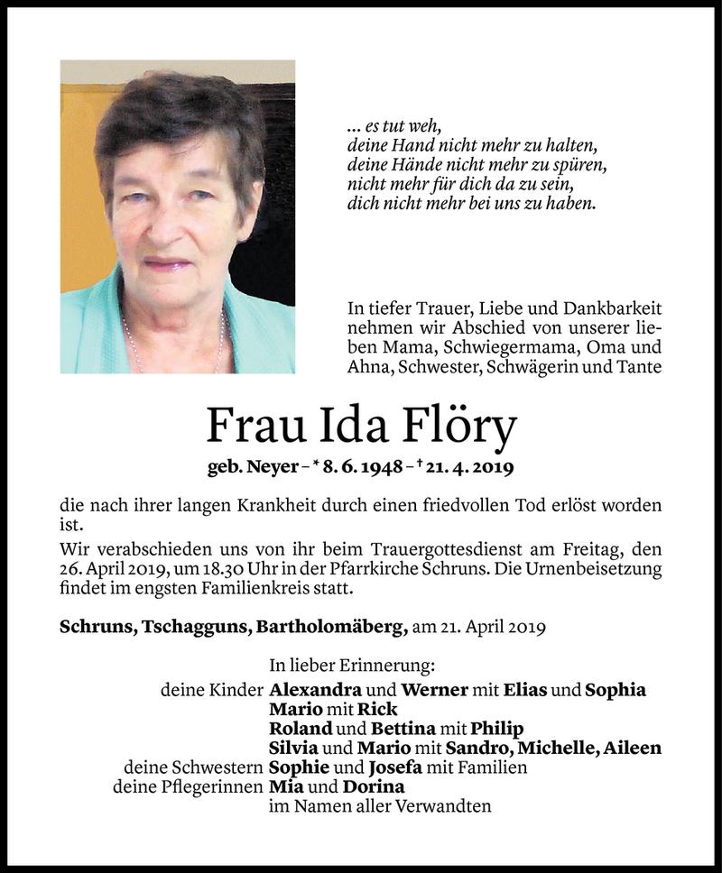  Todesanzeige für Ida Flöry vom 23.04.2019 aus Vorarlberger Nachrichten
