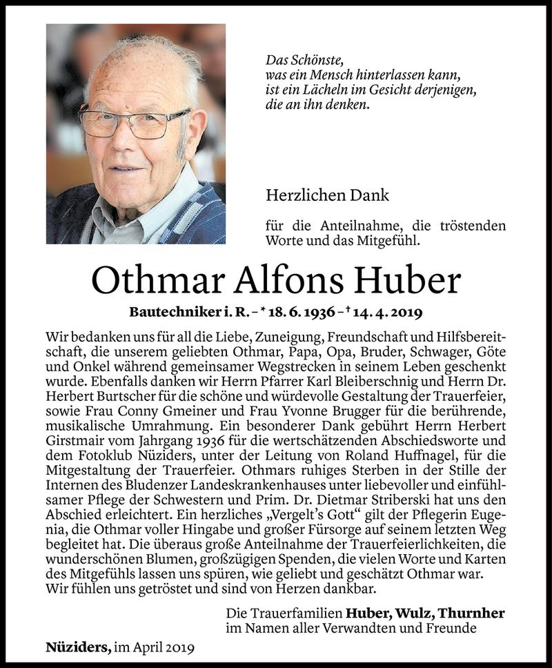 Todesanzeigen Von Othmar Alfons Huber | Todesanzeigen Vorarlberger ...