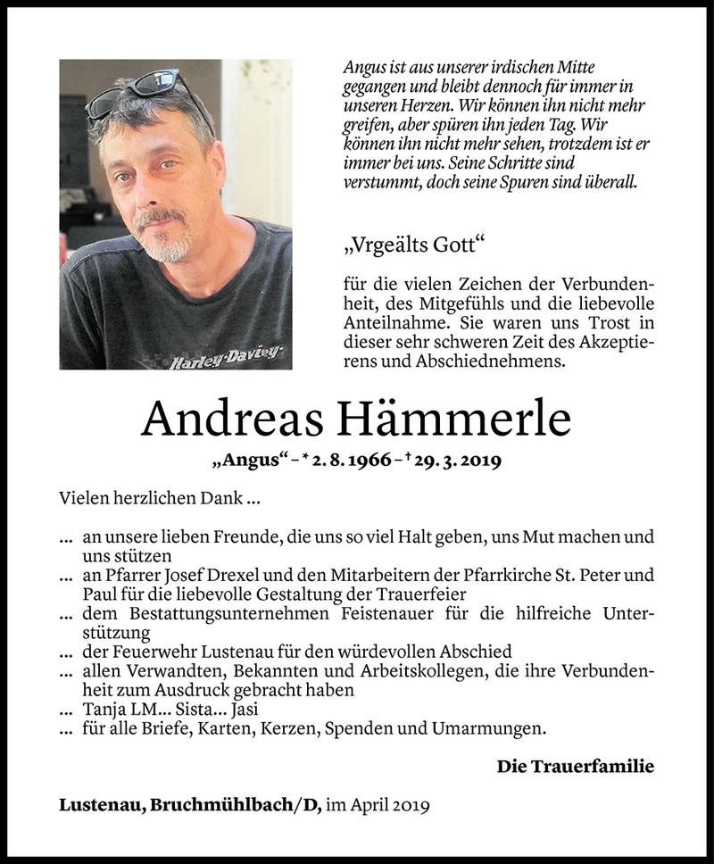  Todesanzeige für Andreas Hämmerle vom 24.04.2019 aus Vorarlberger Nachrichten
