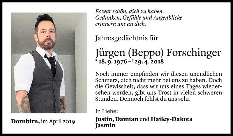  Todesanzeige für Jürgen (Beppo) Forschinger vom 26.04.2019 aus Vorarlberger Nachrichten